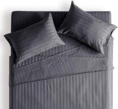 KNIT VIBES 230 TC Cotton Queen Striped Flat Bedsheet(Pack of 1, Grey)