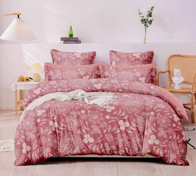Blissful Creations Cotton Queen Flat 240 TC Geometric Bedsheet(Pack of 1, Pink)