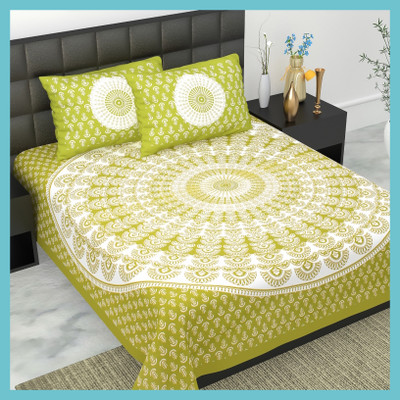 JAIPUR PRINTS 220 TC Cotton Double Jaipuri Prints Flat Bedsheet(Pack of 1, Green)