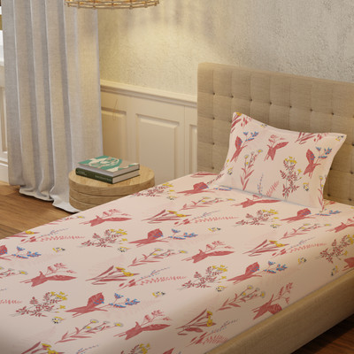 Urban Space Cotton Single Flat 200 TC Floral Bedsheet(Pack of 1, Multicolor)