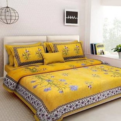 Home@shop 180 TC Cotton Double Printed Flat Bedsheet(Pack of 1, Yellow)