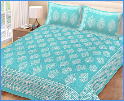 JAIPUR PRINTS Cotton King Flat 220 TC Jaipuri Prints Bedsheet(Pack of 1, Sky)