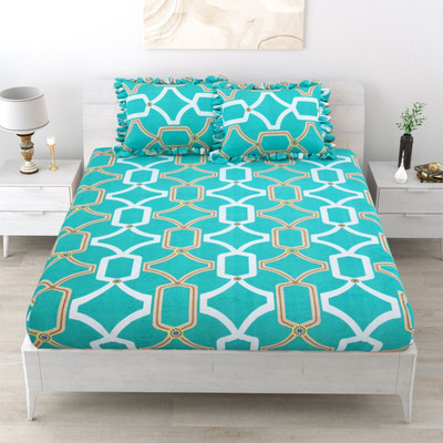 Cozyhaven Microfiber King Flat 230 TC Abstract Bedsheet(Pack of 1, Skyblue-White)