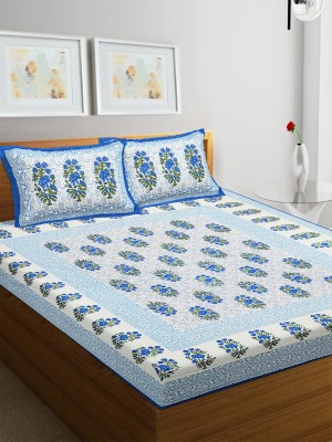 RajasthaniKart 104 TC Cotton Double Printed Flat Bedsheet(Pack of 1, Blue Booty)