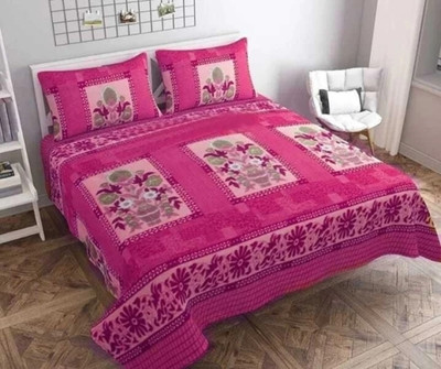 Arisha traders Woolen Queen Flat 250 TC Floral Bedsheet(Pack of 1, Pink)