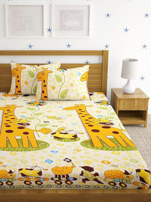 ARDM 210 TC Cotton Double Cartoon Fitted (Elastic) Bedsheet(Pack of 1, Multicolor)