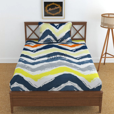 AUSIEE 180 TC Cotton Single Abstract Fitted (Elastic) Bedsheet(Pack of 1, ZIGZAG)