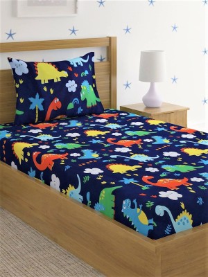 kitchDeco 180 TC Polycotton Single Printed Fitted (Elastic) Bedsheet(Pack of 1, Dinosaurs)