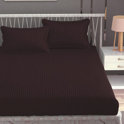 Homefab India Cotton Double Flat 140 TC Striped Bedsheet(Pack of 1, Brown)