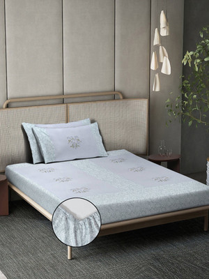 Klotthe 400 TC Cotton Single Printed Fitted (Elastic) Bedsheet(Pack of 1, Grey)
