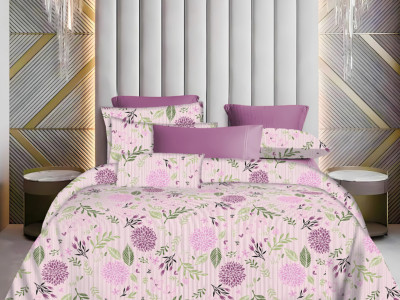 CosyHugs Cotton Queen Flat 255 TC Printed Bedsheet(Pack of 1, Lavender)