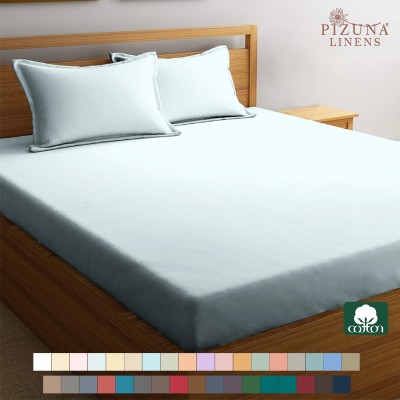 Pizuna 400 TC Cotton Single Solid Fitted (Elastic) Bedsheet(Pack of 1, Light Blue)