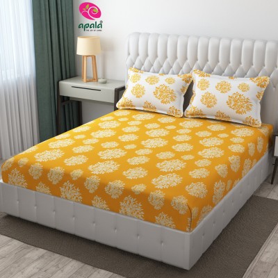 Apala 280 TC Microfiber King Polka Flat Bedsheet(Pack of 1, Yellow & White)