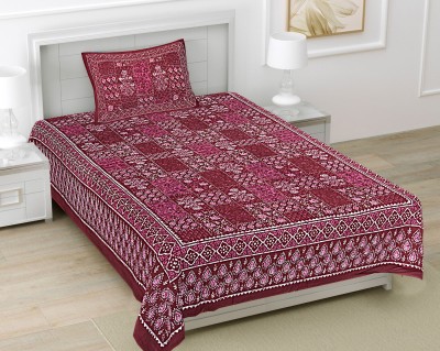 FrionKandy Living 180 TC Cotton Single Jaipuri Prints Flat Bedsheet(Pack of 1, Purple Wine)