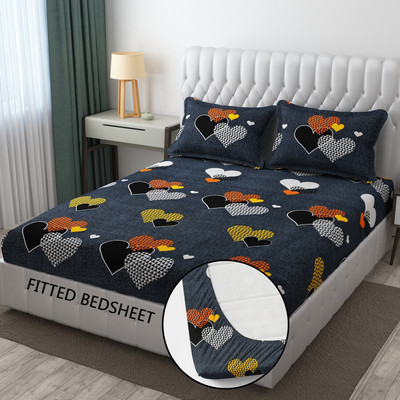 Hetvik home decor 210 TC Cotton Double Printed Fitted (Elastic) Bedsheet(Pack of 1, Grey)
