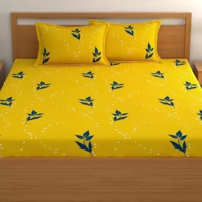 Home Collective 144 TC Polycotton King Printed Fitted (Elastic) Bedsheet(Pack of 1, Yellow Green, 1 Double Bedsheet With 2 Pillow Covers)