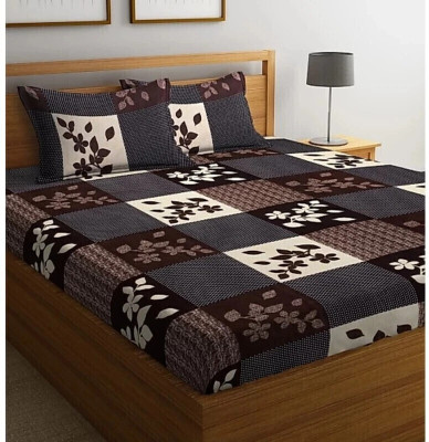 Shine Creation 144 TC Cotton Double Printed Flat Bedsheet(Pack of 1, Brown)