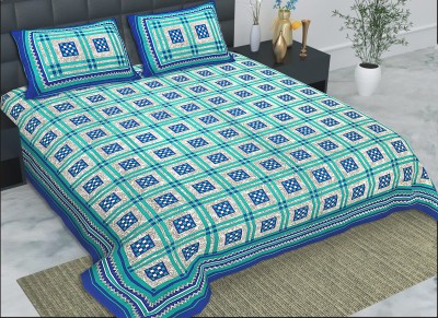 traderschoice 180 TC Cotton Queen Jaipuri Prints Flat Bedsheet(Pack of 1, Blue)