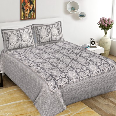 BOMBAY ELEGANCE 260 TC Cotton King Jaipuri Prints Flat Bedsheet(Pack of 1, Grey)