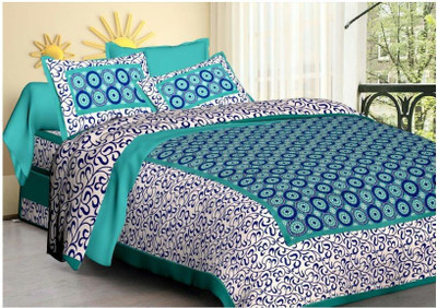 Navkar Creation 240 TC Cotton Double Printed Flat Bedsheet(Pack of 1, Green)