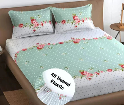 Kiwi Collections 240 TC Microfiber Double Floral Fitted (Elastic) Bedsheet(Pack of 1, Multicolor)