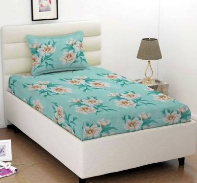 VAS COLLECTIONS 160 TC Cotton Single Floral Flat Bedsheet(Pack of 1, Mint Green)