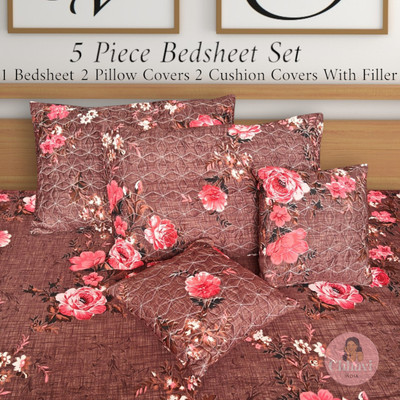 CG Homes Cotton Double Flat 180 TC Printed Bedsheet(Pack of 1, Brown)