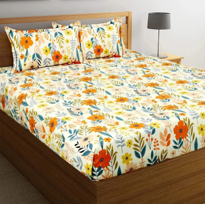 Flipkart Perfect Homes Cotton Super King Flat 220 TC Floral Bedsheet(Pack of 1, Beige & Yellow)