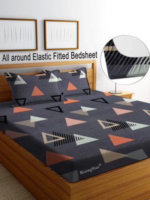 RisingStar Cotton King Fitted (Elastic) 250 TC Striped Bedsheet(Pack of 1, FITTED BEDSHEET PURPLE MULTI)