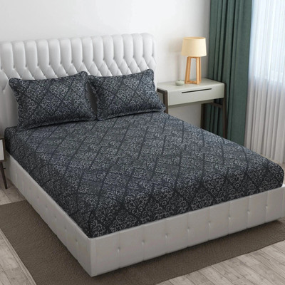 CB HOME Cotton King Fitted (Elastic) 300 TC Printed Bedsheet(Pack of 1, Print 3)