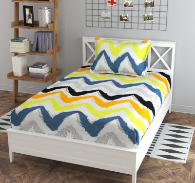 Luxury Trends 180 TC Cotton Single Floral Flat Bedsheet(Pack of 1, Yellow & Blue Waves)