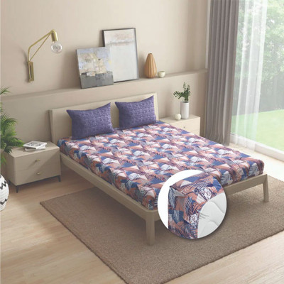 Wakefit 144 TC Cotton Queen Printed Fitted (Elastic) Bedsheet(Pack of 1, Mambo)