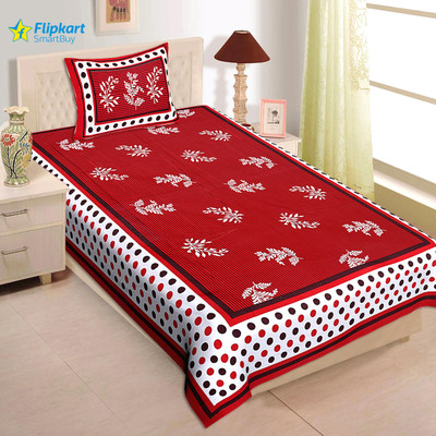 Flipkart SmartBuy 180 TC Cotton Single Jaipuri Prints Flat Bedsheet(Pack of 1, Red)