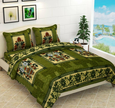 PROZONE 160 TC Woolen Double 3D Printed Flat Bedsheet(Pack of 1, Green)