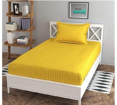 Harbell Home 180 TC Cotton Single Striped Flat Bedsheet(Pack of 1, Yellow)