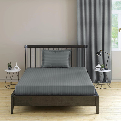 roman Cotton Single Flat 300 TC Striped Bedsheet(Pack of 1, Dark Grey)