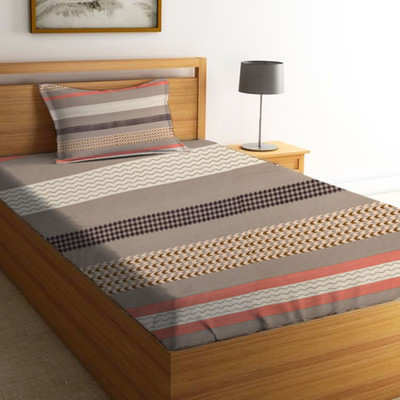 BROMWICK 300 TC Microfiber Single 3D Printed Flat Bedsheet(Pack of 1, Dark Beige)