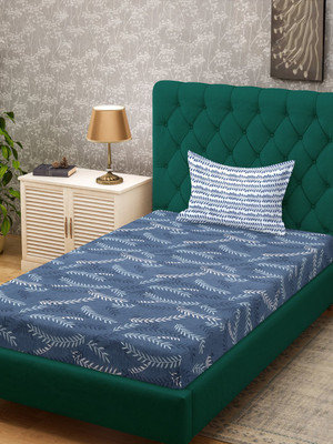Klotthe 300 TC Polycotton Single Printed Fitted (Elastic) Bedsheet(Pack of 1, Blue)