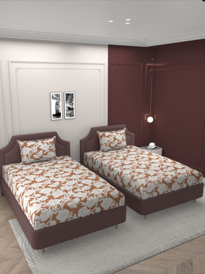 BROMWICK Microfiber Single Flat 160 TC Floral Bedsheet(Pack of 2, Brown)