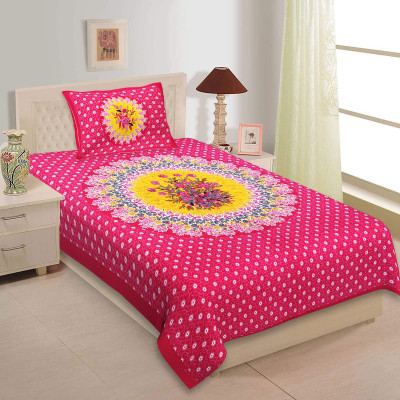 VNV Creation 180 TC Cotton Single Jaipuri Prints Flat Bedsheet(Pack of 1, Pink)