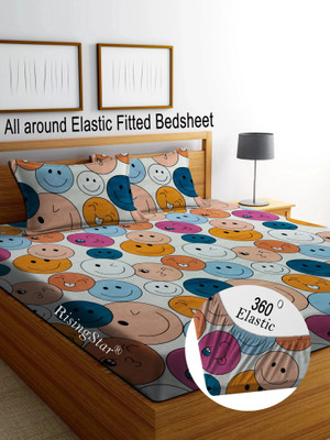 RisingStar Microfiber King Fitted (Elastic) 350 TC Cartoon Bedsheet(Pack of 1, FITTED_SMILES_MULTICOLOR KIDS)