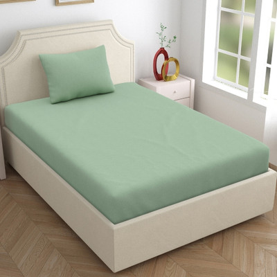 haus & kinder Cotton Single Fitted (Elastic) 186 TC Solid Bedsheet(Pack of 1, Green)