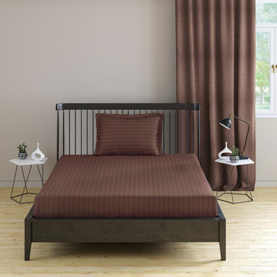 EVAN Cotton Single Flat 300 TC Striped Bedsheet(Pack of 1, Coffee)
