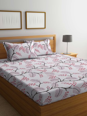 Klotthe 300 TC Polycotton Double Printed Fitted (Elastic) Bedsheet(Pack of 1, LeafPink)