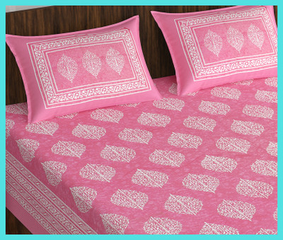 JAIPUR PRINTS Cotton Double Flat 160 TC Jaipuri Prints Bedsheet(Pack of 1, Pink)