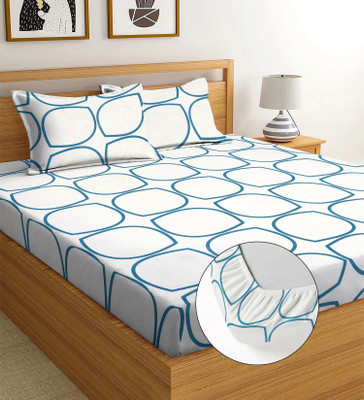 BLUEDOT Cotton King Fitted (Elastic) 244 TC Printed Bedsheet(Pack of 1, Multicolor)