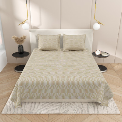 feya Cotton King Flat 180 TC Printed Bedsheet(Pack of 1, Beige)