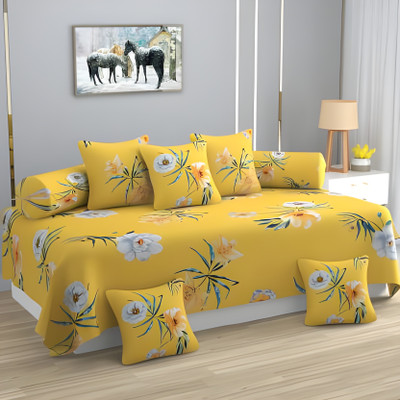 AUSIEE Polycotton Floral Diwan Set(Yellow)