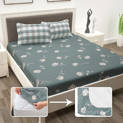 Story@home 186 TC Cotton King Printed Fitted (Elastic) Bedsheet(Pack of 1, Grey)