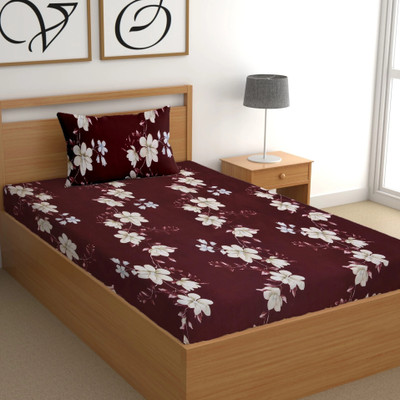 CG Homes Cotton Single Flat 180 TC Printed Bedsheet(Pack of 1, Brown White)